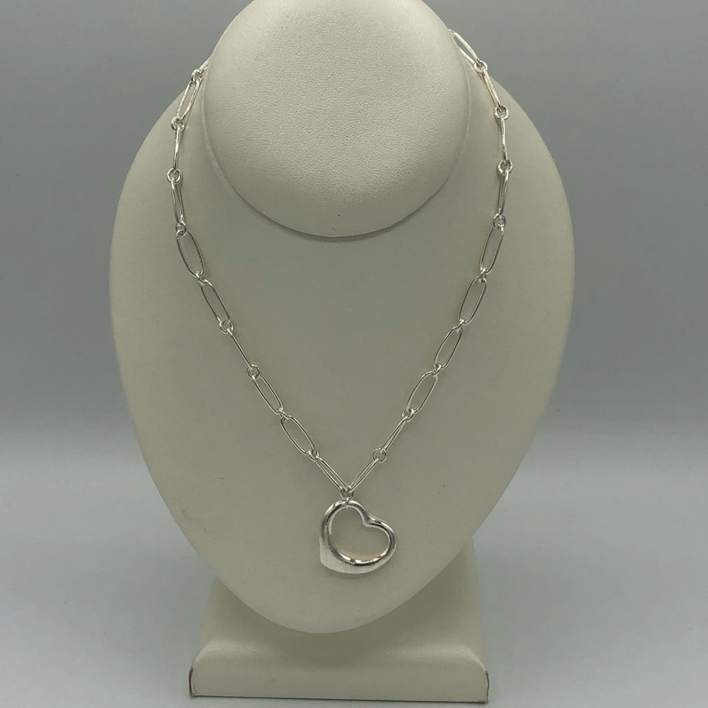 Sterling Silver Paper Clip Chain Heart Necklace - Picture 4 of 13